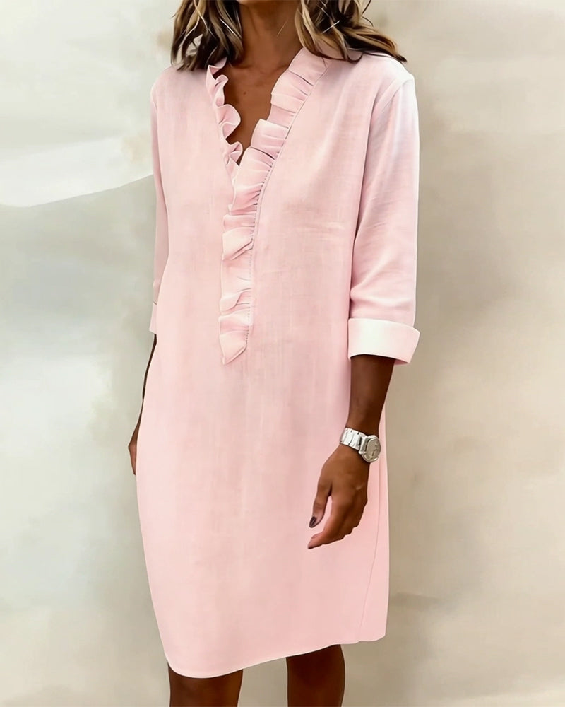 Breezy Linen-Blend Ruffle Shift Dress