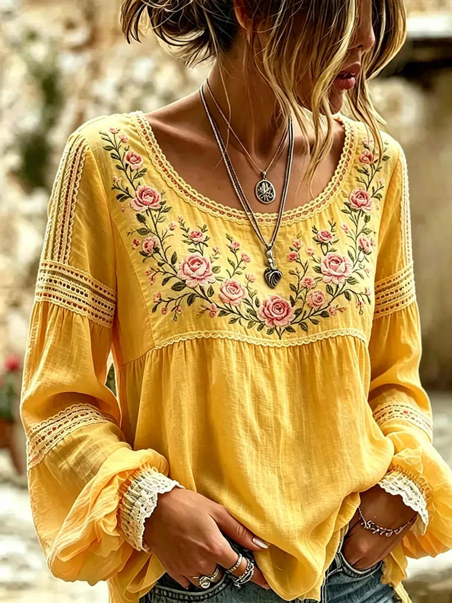 Embroidered Linen Blouse