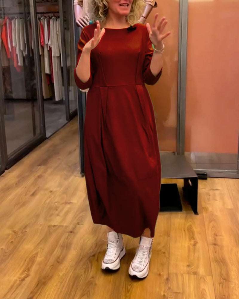 3/4-Sleeve Round-Neck Dress