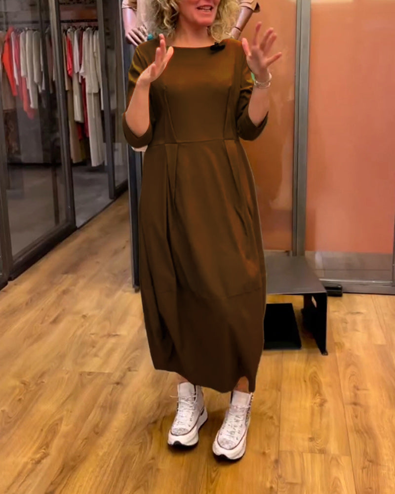 3/4-Sleeve Round-Neck Dress