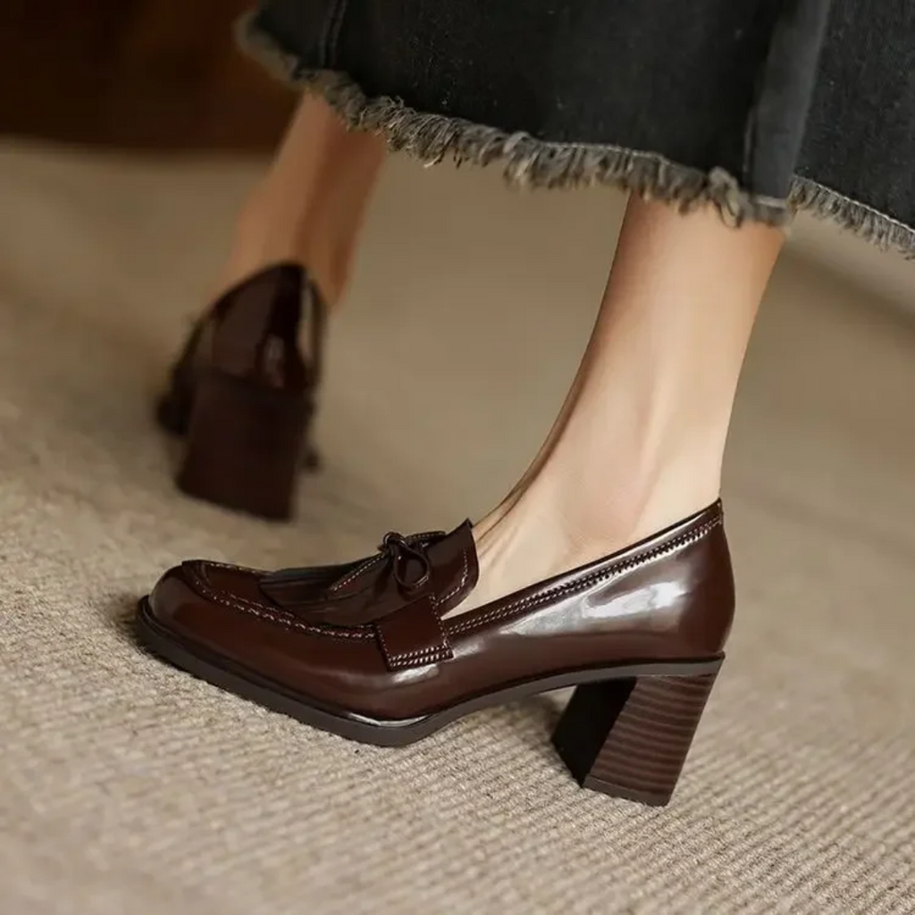 Tassel Loafer Pumps Block Heel Round Toe Heels
