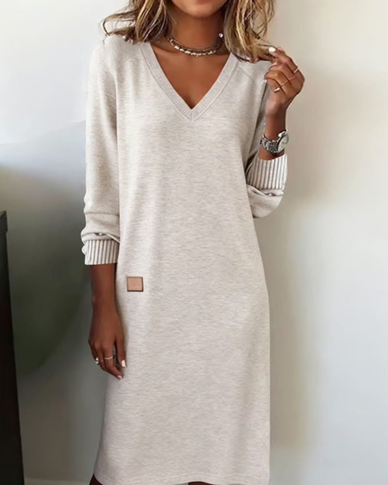 Knitted V-Neck Midi Dress