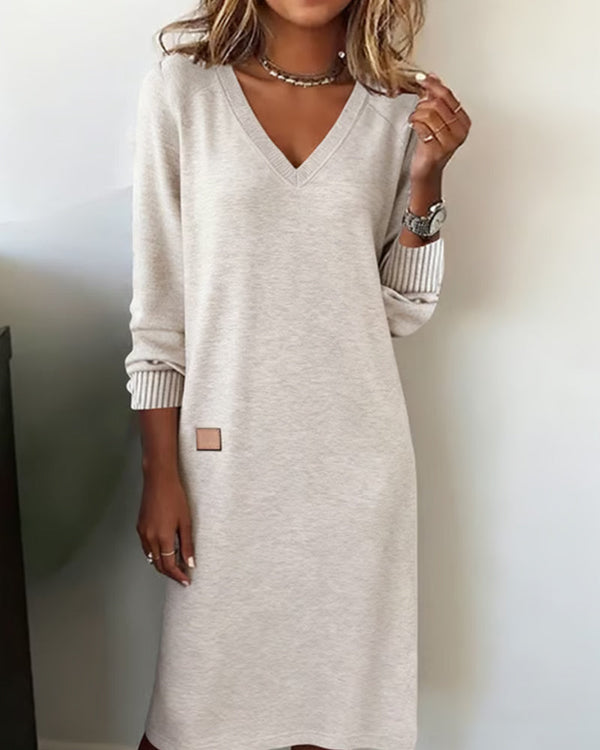 Knitted V-Neck Midi Dress