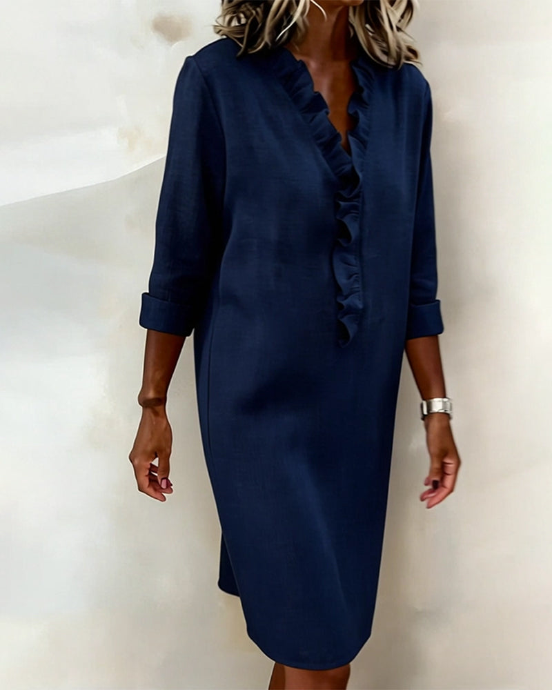 Breezy Linen-Blend Ruffle Shift Dress