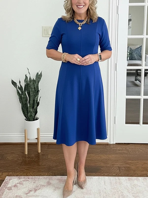 Flared Round-Neck Midi Dress