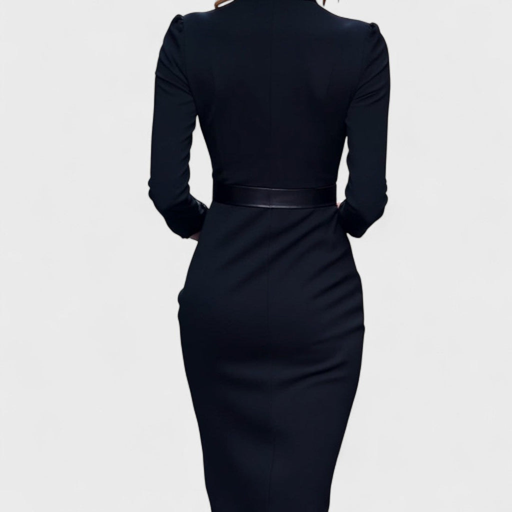 Belted Mandarin-Collar Dress