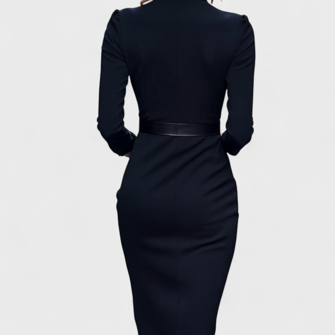 Belted Mandarin-Collar Dress