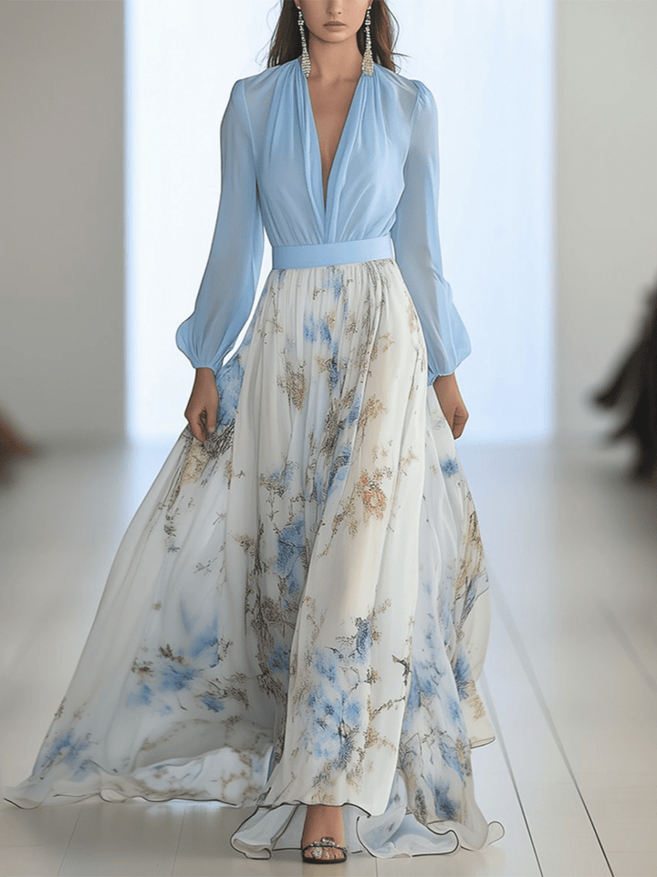 Sky Bloom Elegance Maxi Dress