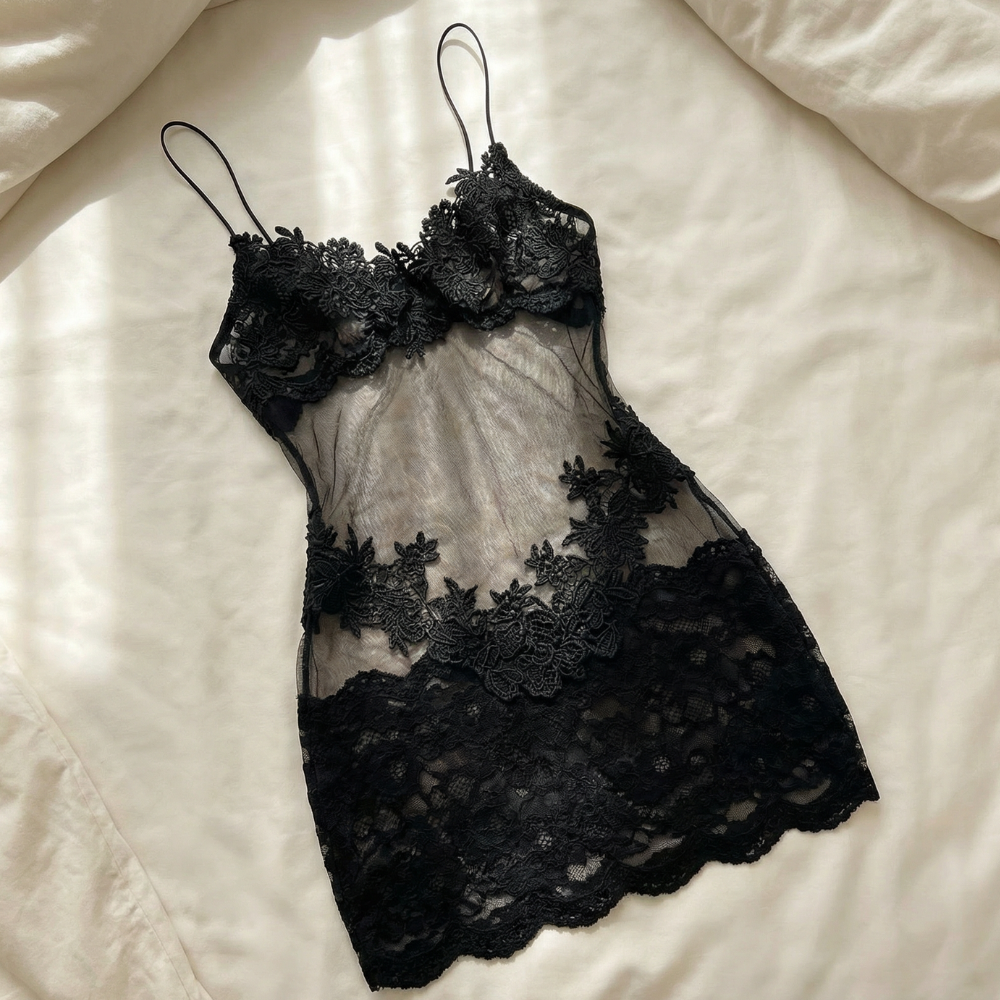 Sheer Embroidered Lace Slip Dress