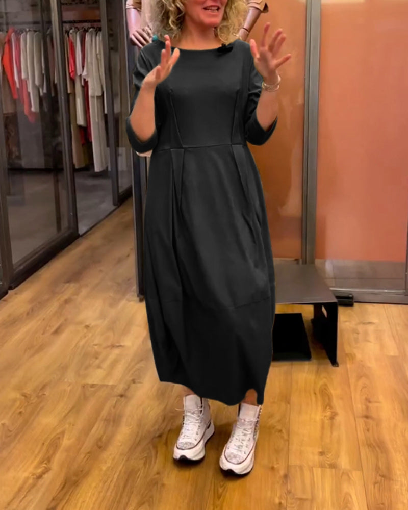 3/4-Sleeve Round-Neck Dress