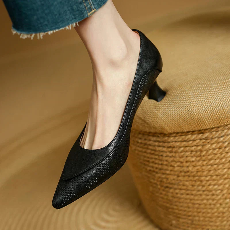 Pointed Toe Kitten Heel Pumps Slip On Mid Heel