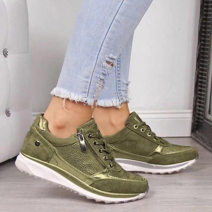 Lace Up Sneakers With Side Zip Casual Fit