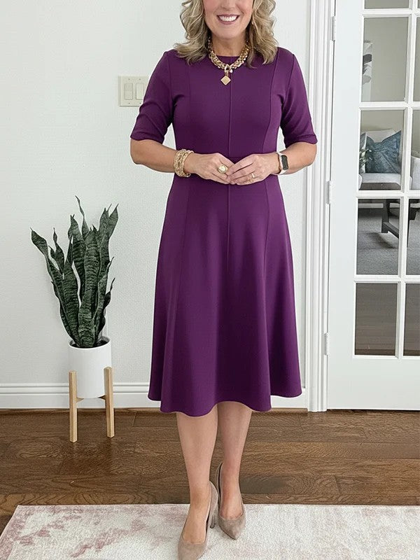 Flared Round-Neck Midi Dress