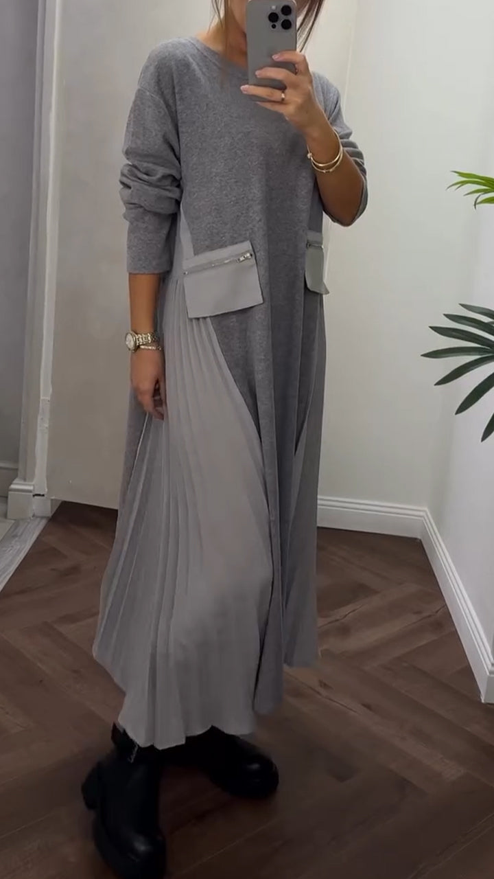 Pleated Round-Neck Dress