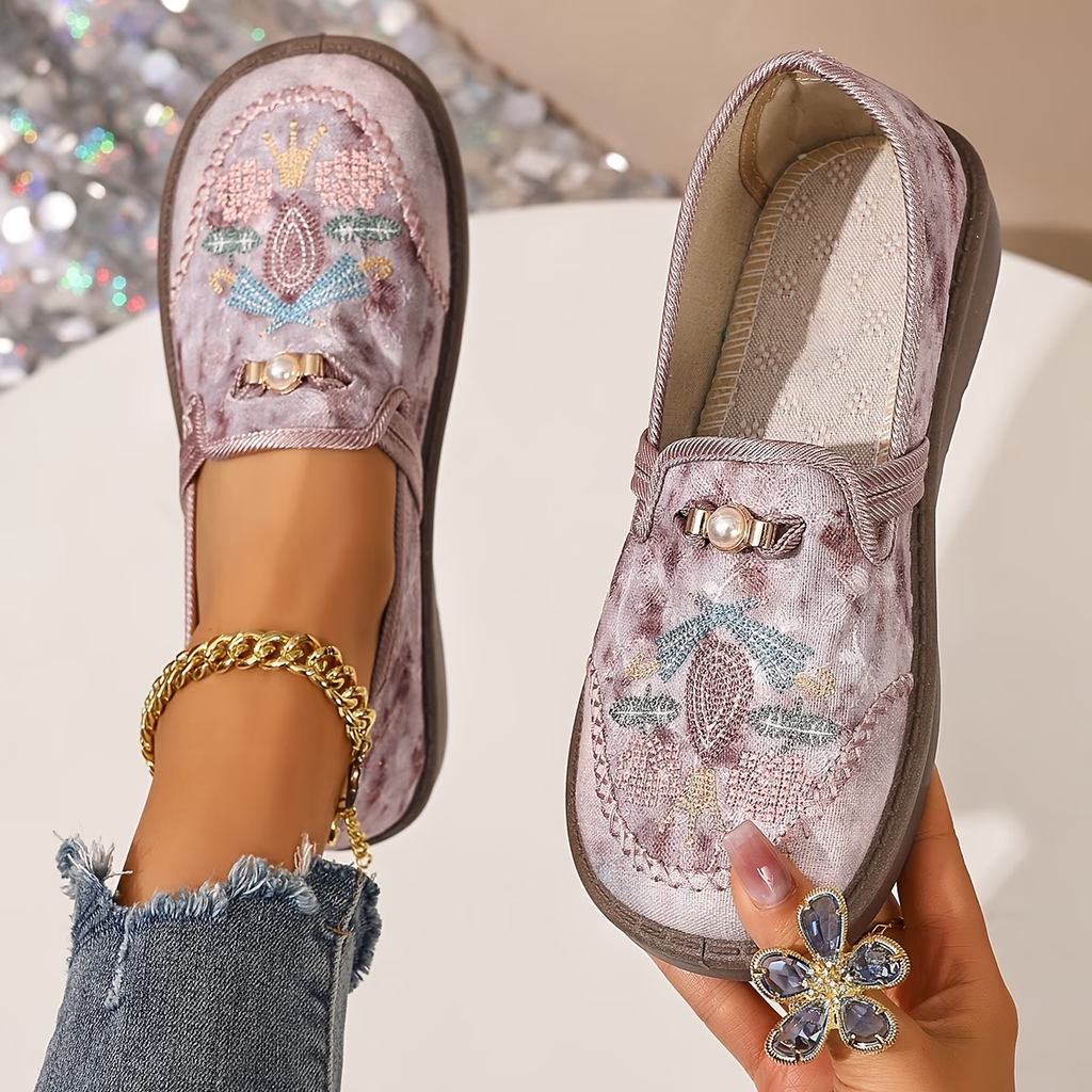 Embroidered Slip-On Loafers