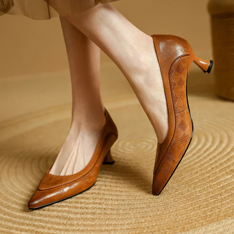 Pointed Toe Kitten Heel Pumps Slip On Mid Heel
