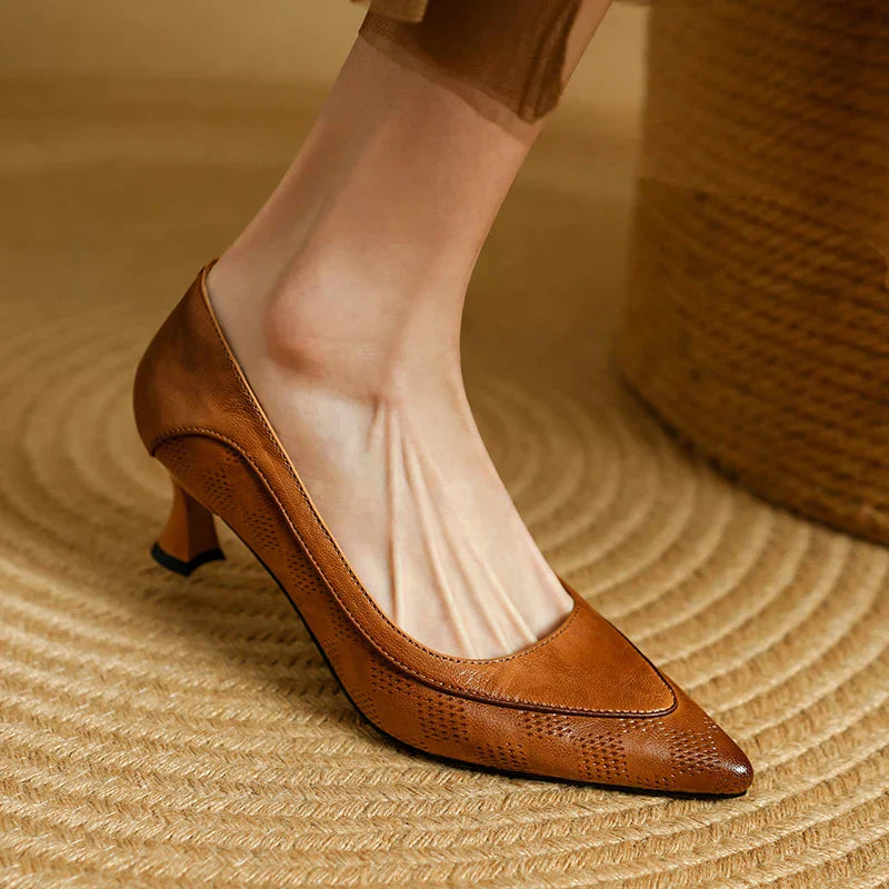Pointed Toe Kitten Heel Pumps Slip On Mid Heel