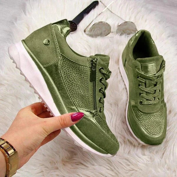Lace Up Sneakers With Side Zip Casual Fit