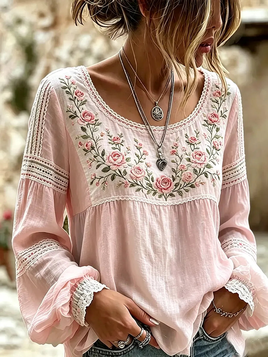Embroidered Linen Blouse