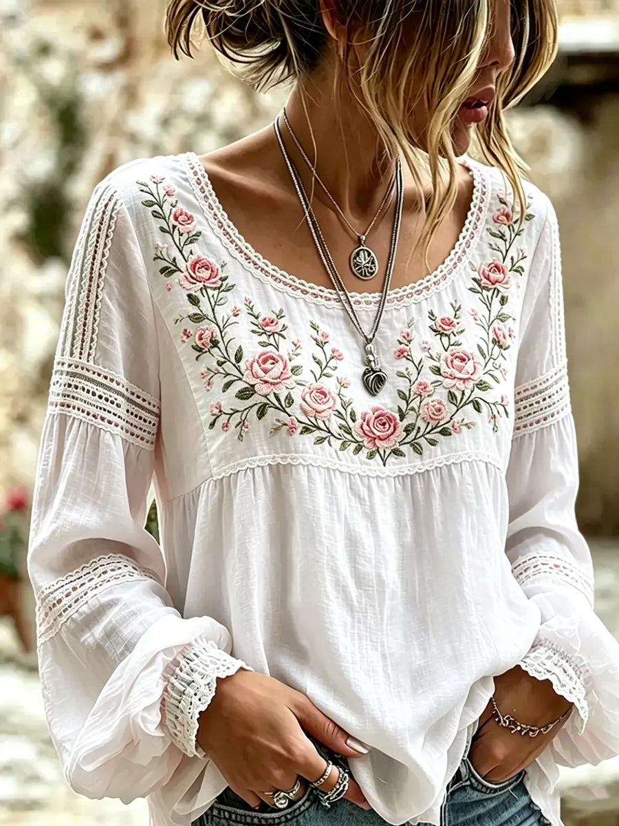 Embroidered Linen Blouse