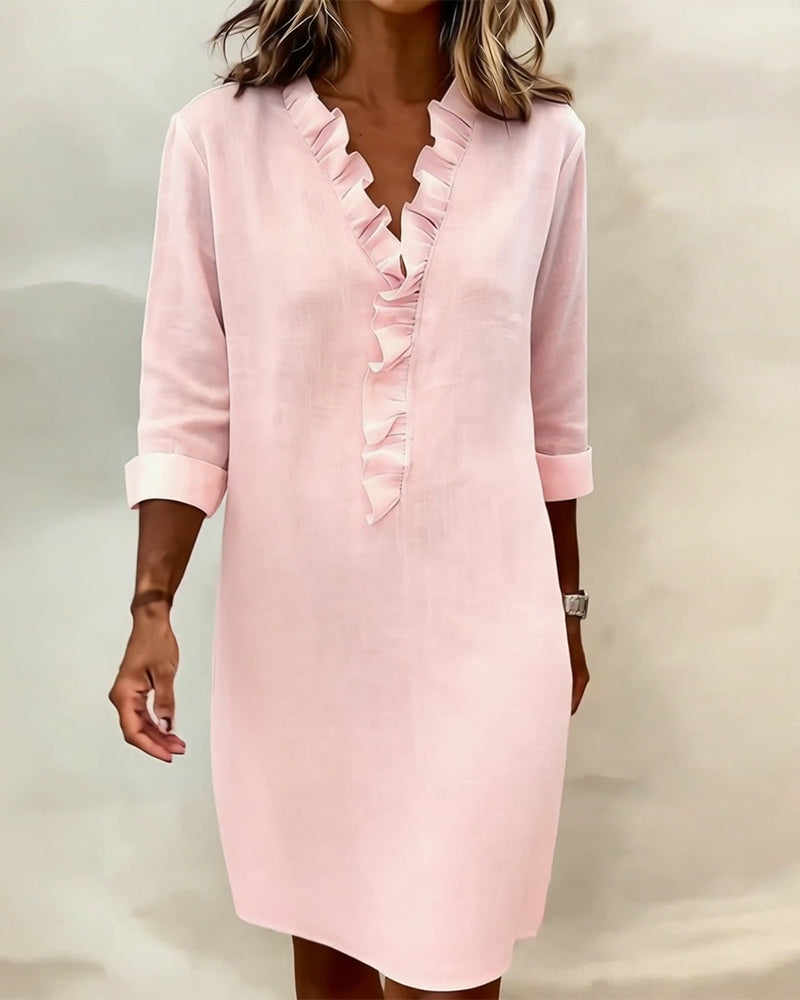 Breezy Linen-Blend Ruffle Shift Dress
