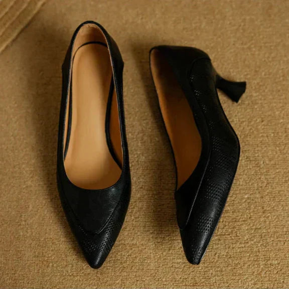 Pointed Toe Kitten Heel Pumps Slip On Mid Heel