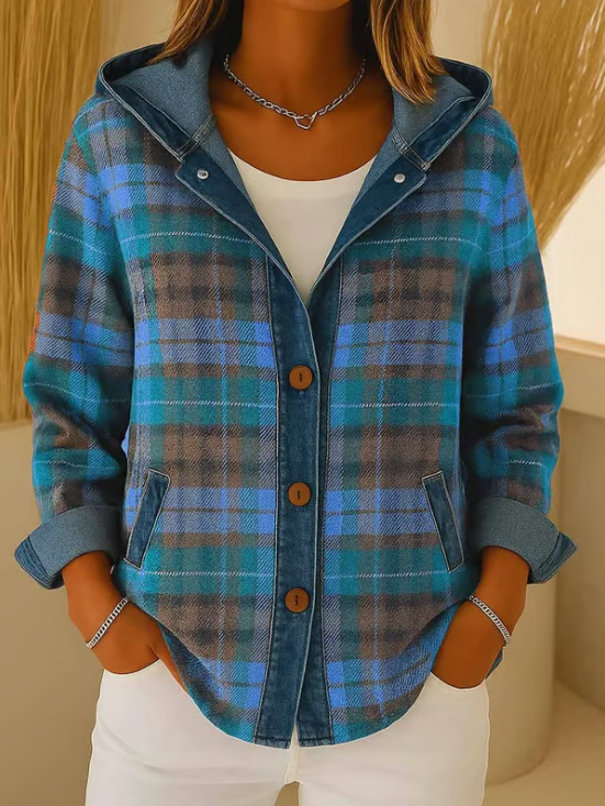 Hooded Check Denim Jacket
