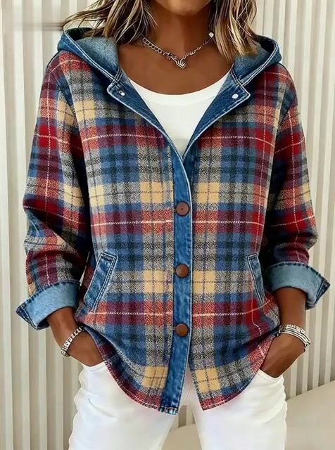Hooded Check Denim Jacket