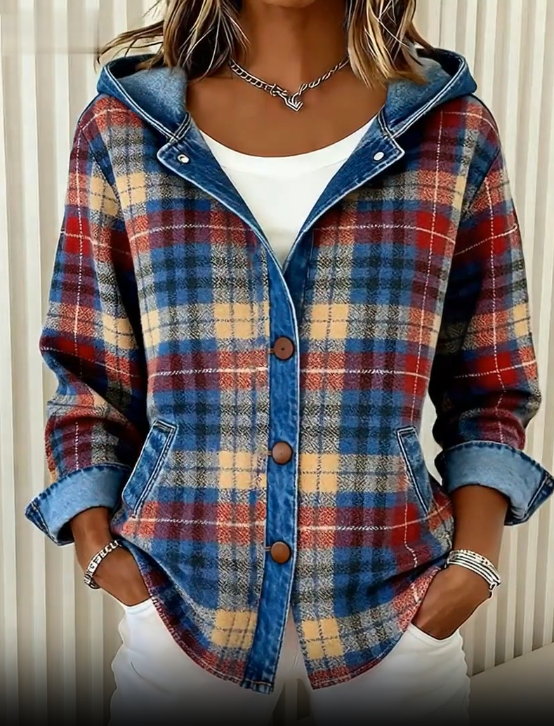 Hooded Check Denim Jacket