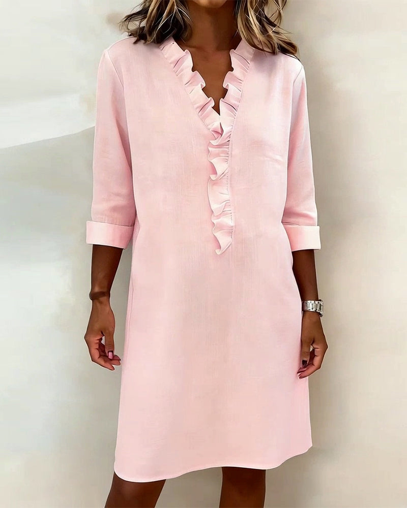 Breezy Linen-Blend Ruffle Shift Dress