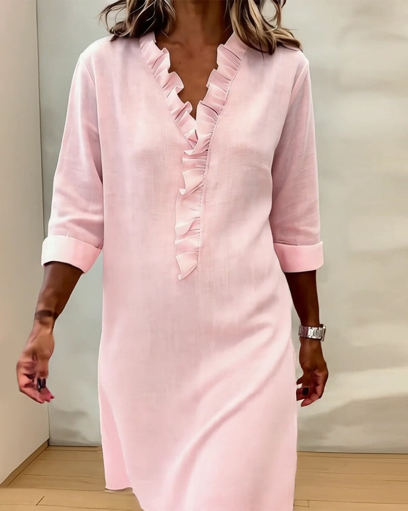 Breezy Linen-Blend Ruffle Shift Dress