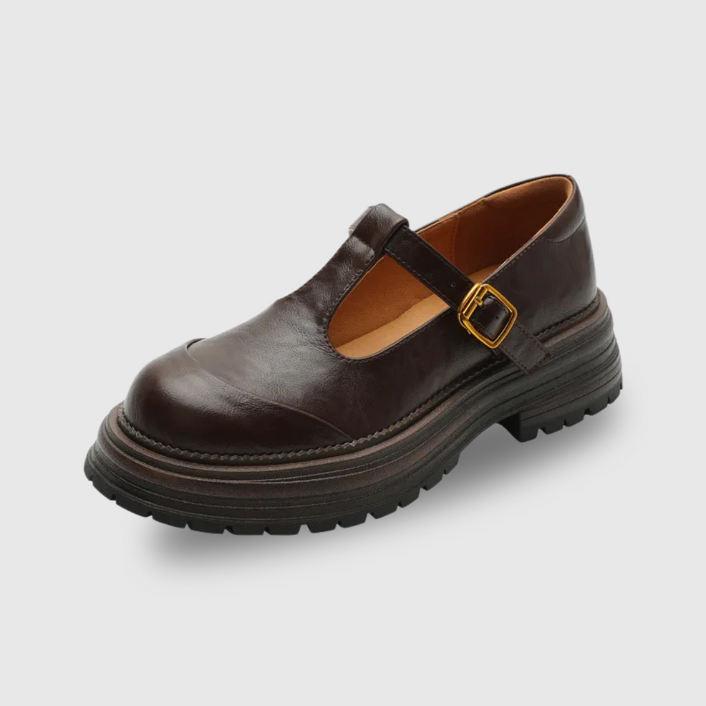 T-Bar Mary Jane Shoes Round Toe Brogue Low Heel