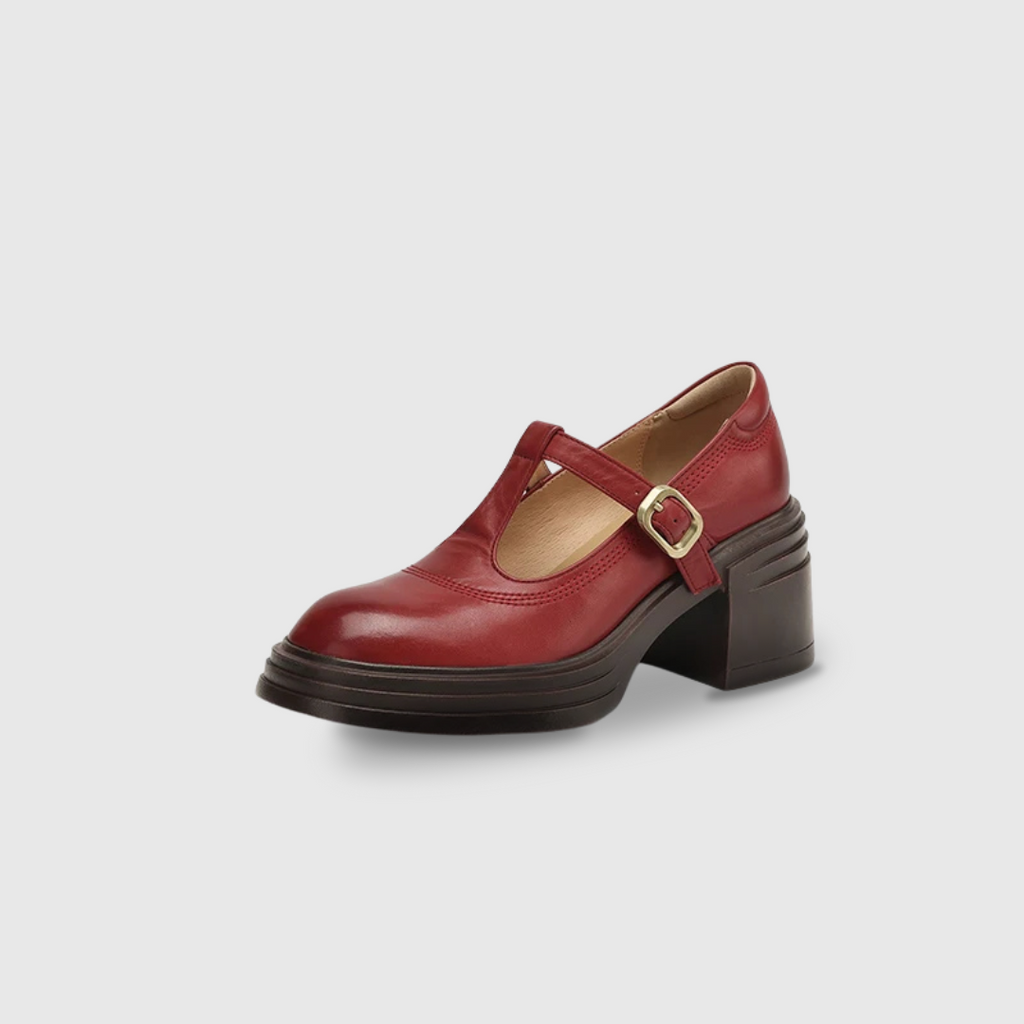 Chunky Block Heel Mary Jane Pumps Round Toe Strap