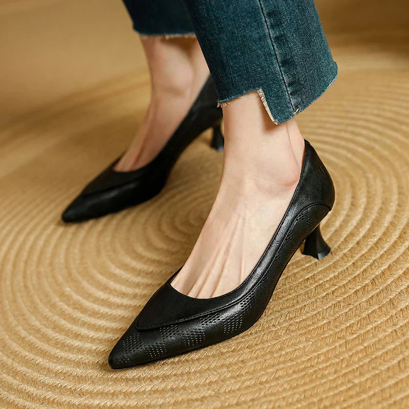 Pointed Toe Kitten Heel Pumps Slip On Mid Heel