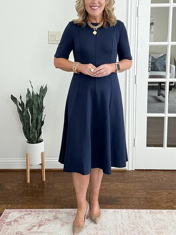 Flared Round-Neck Midi Dress