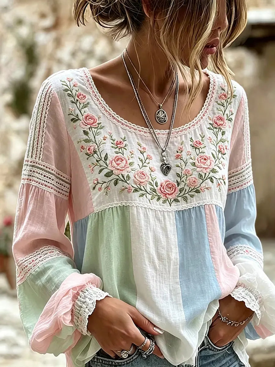 Embroidered Linen Blouse