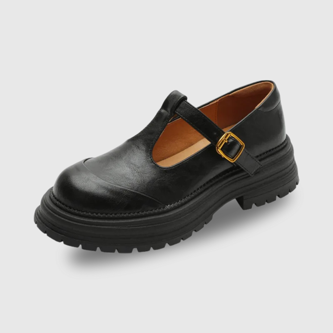 T-Bar Mary Jane Shoes Round Toe Brogue Low Heel