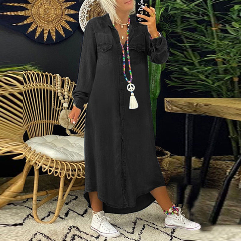 Denim-Effect Maxi Shirt Dress
