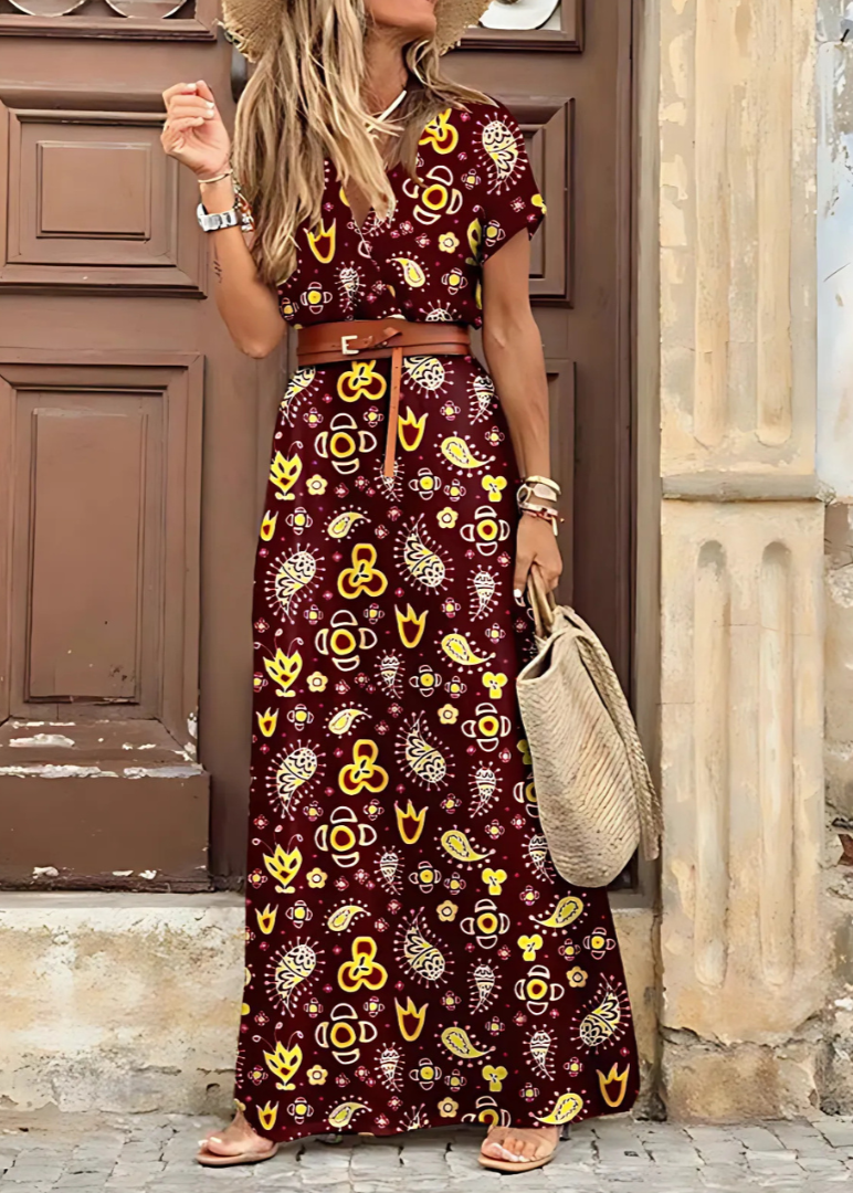 Belted Paisley Maxi Dress