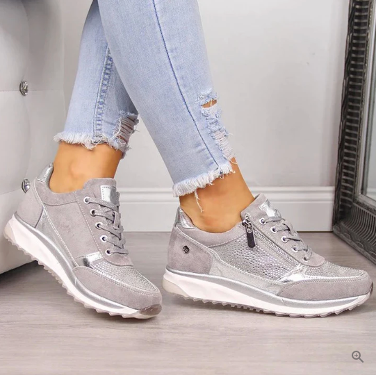 Lace Up Sneakers With Side Zip Casual Fit