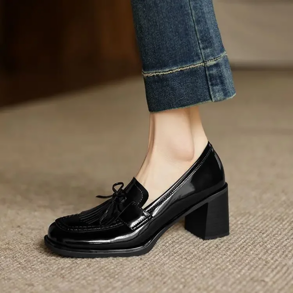 Tassel Loafer Pumps Block Heel Round Toe Heels