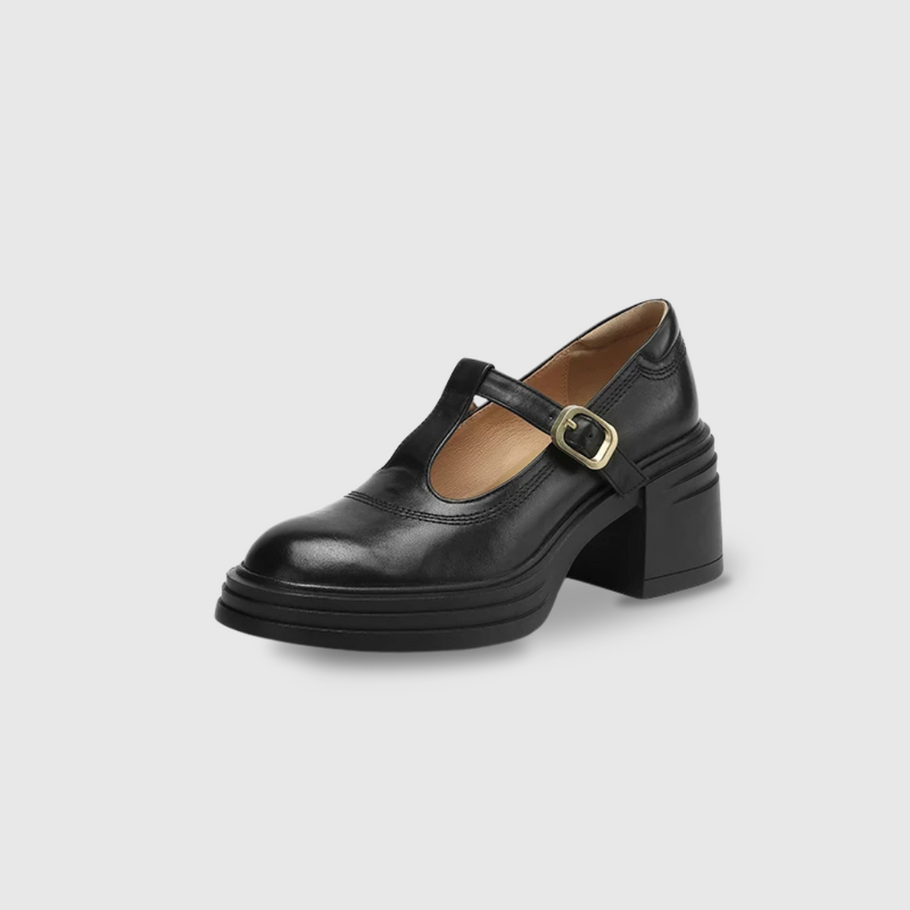 Chunky Block Heel Mary Jane Pumps Round Toe Strap