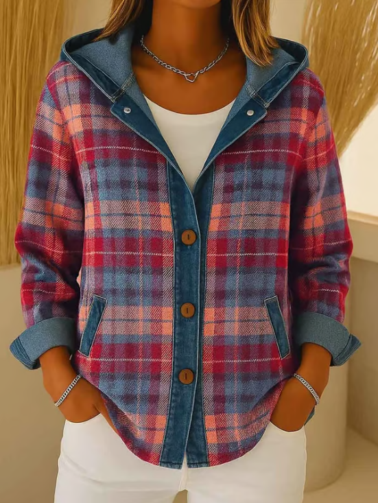 Hooded Check Denim Jacket