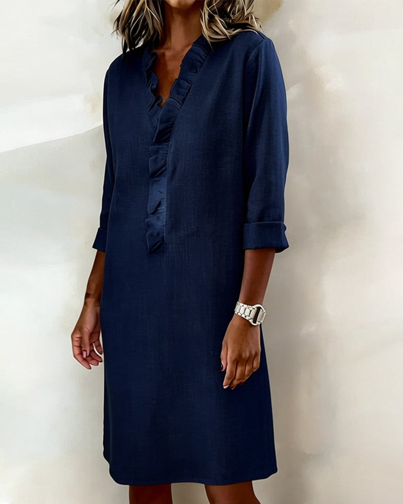 Breezy Linen-Blend Ruffle Shift Dress