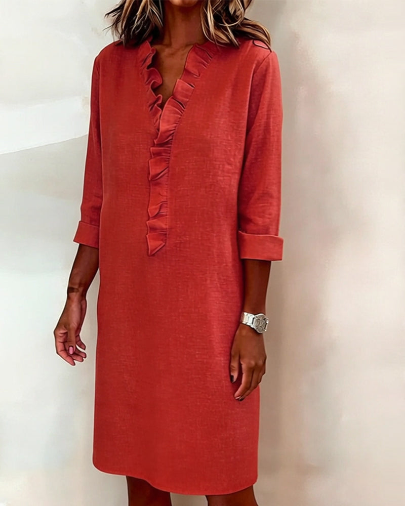 Breezy Linen-Blend Ruffle Shift Dress