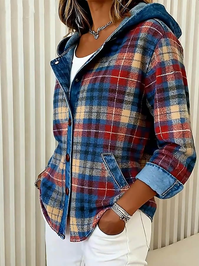 Hooded Check Denim Jacket