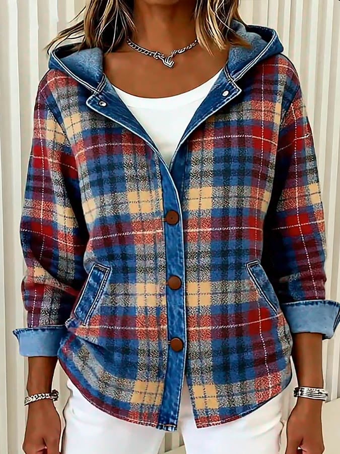 Hooded Check Denim Jacket