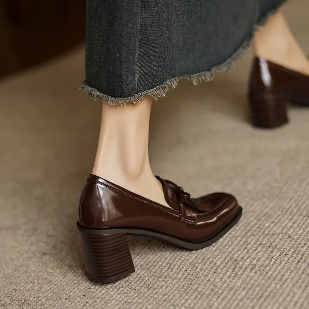 Tassel Loafer Pumps Block Heel Round Toe Heels