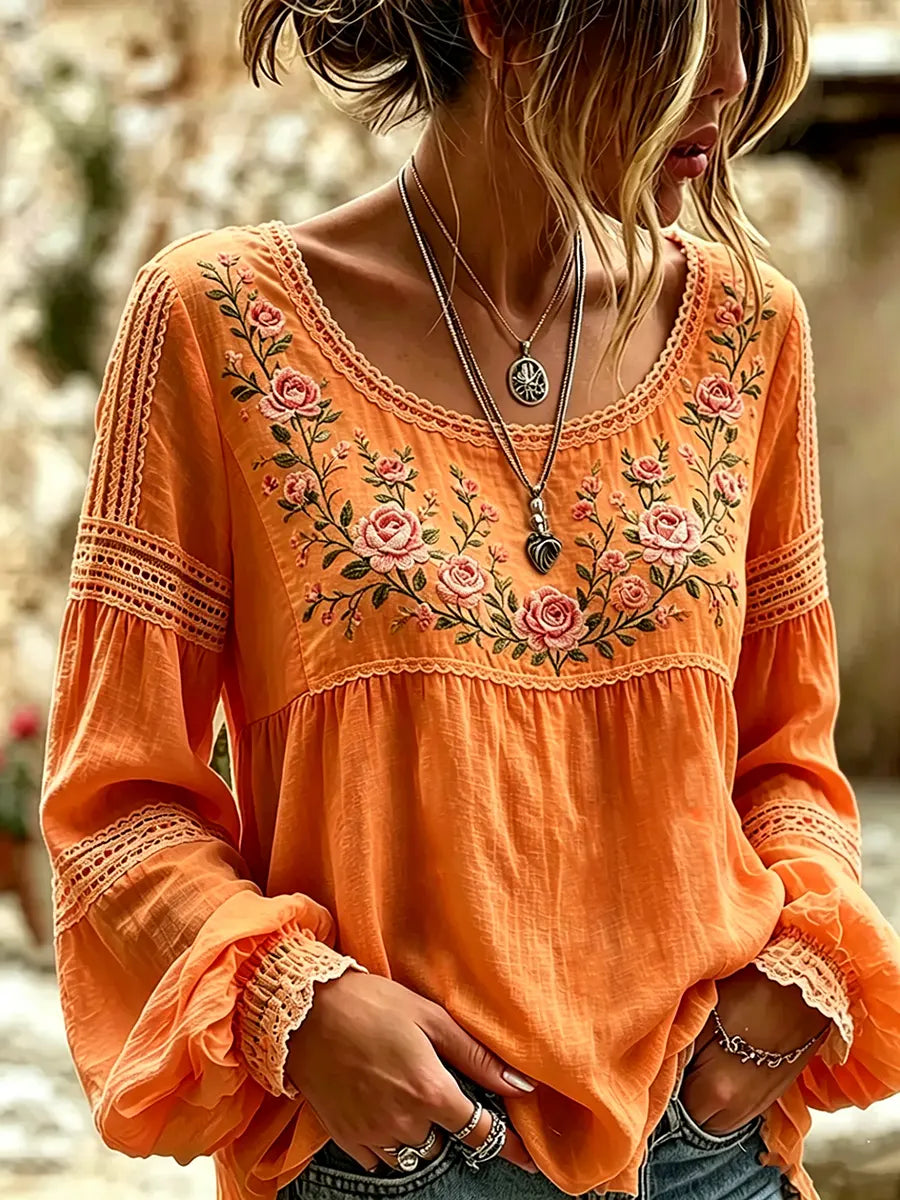 Embroidered Linen Blouse