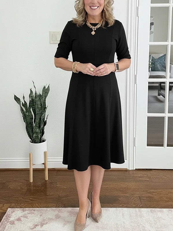 Flared Round-Neck Midi Dress